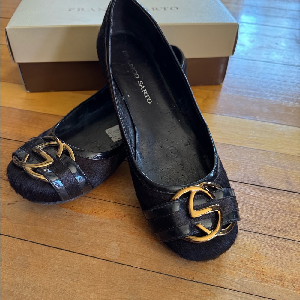 Franco Sarto Black and Gold Quilted Flats